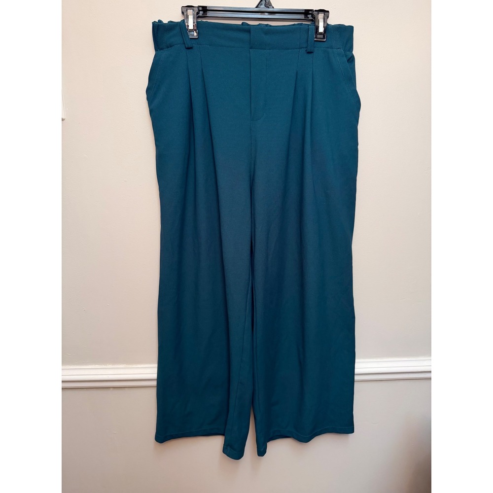 Halara Women Teal Green Wide Leg Pleated Trousers High Rise Pants Large - Picture 4 of 9